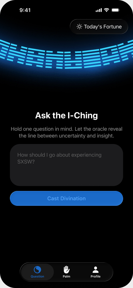 Ask the I Ching home screen in the AI Oracle app