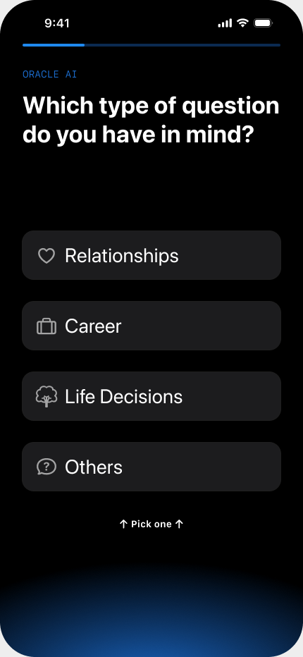 Choose a question topic during AI Oracle onboarding